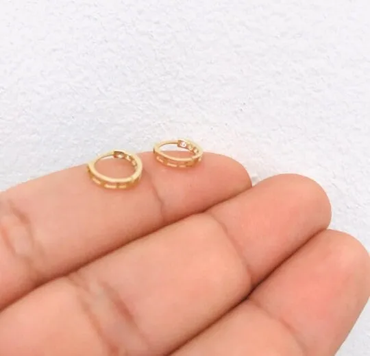 10K Real Gold Tiny Round CZ Huggies Hoop Earrings For Women's Girls Ladies 9x9mm