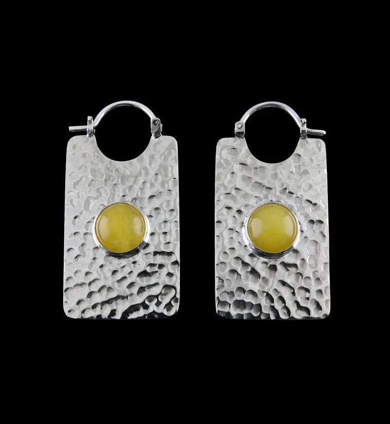 14G Lateral Yellow Jade Stone White Brass Hangers - Earrings