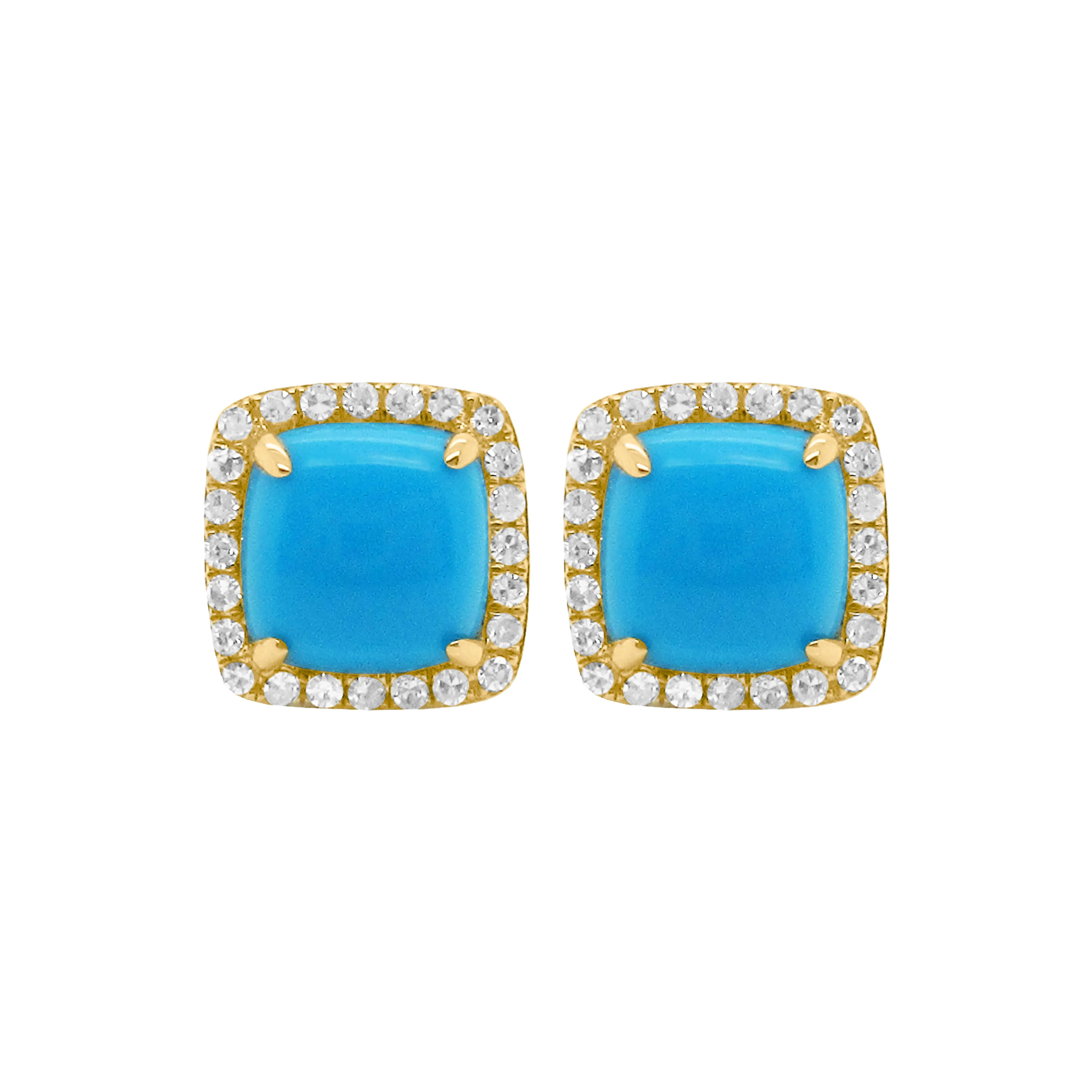 14K GOLD DIAMOND AND TURQUOISE JAMIE SQUARE STUDS