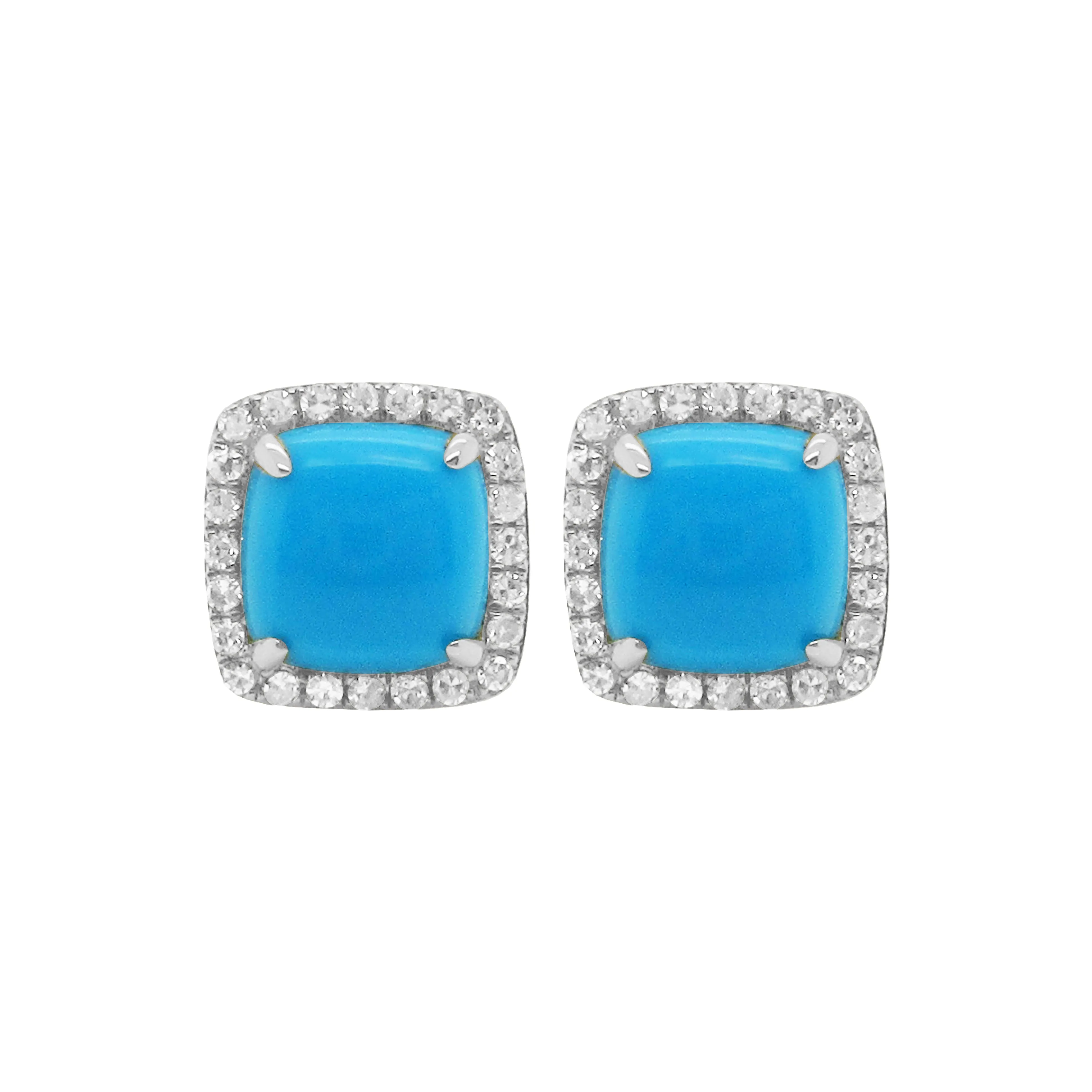 14K GOLD DIAMOND AND TURQUOISE JAMIE SQUARE STUDS