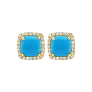 14K GOLD DIAMOND AND TURQUOISE JAMIE SQUARE STUDS