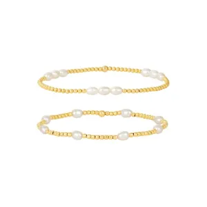 14K Gold Filled 6.50" 2mm FWP Bead Stretch Bracelet Set Of 2