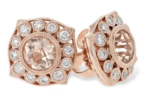 14K Rose Gold Morganite & Diamond Studs