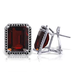 14K Solid White Gold Stud French Clips Earrings Diamonds & Garnets