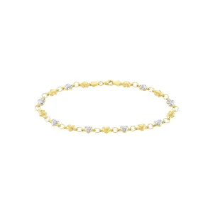 14K Two-Tone Gold Stampato D/C and Satin Hearts Anklet