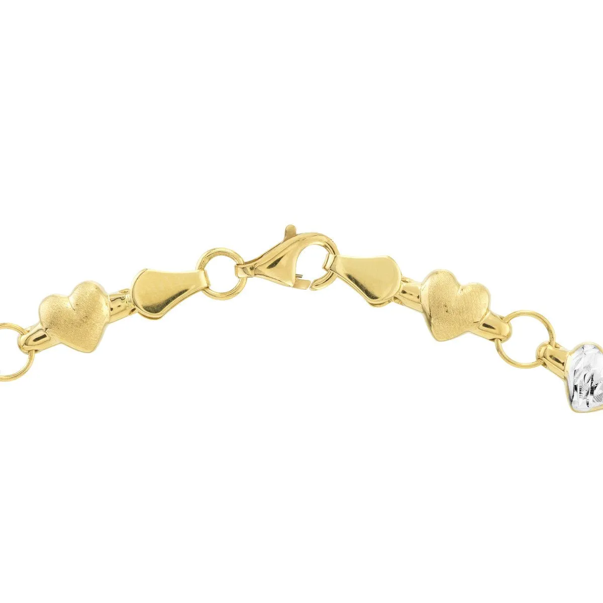 14K Two-Tone Gold Stampato D/C and Satin Hearts Anklet