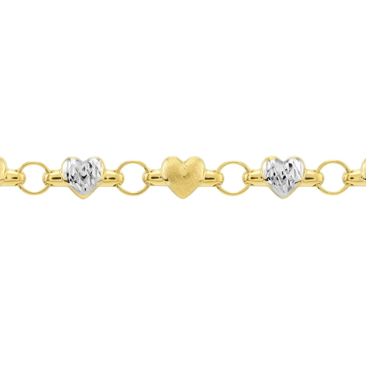 14K Two-Tone Gold Stampato D/C and Satin Hearts Anklet