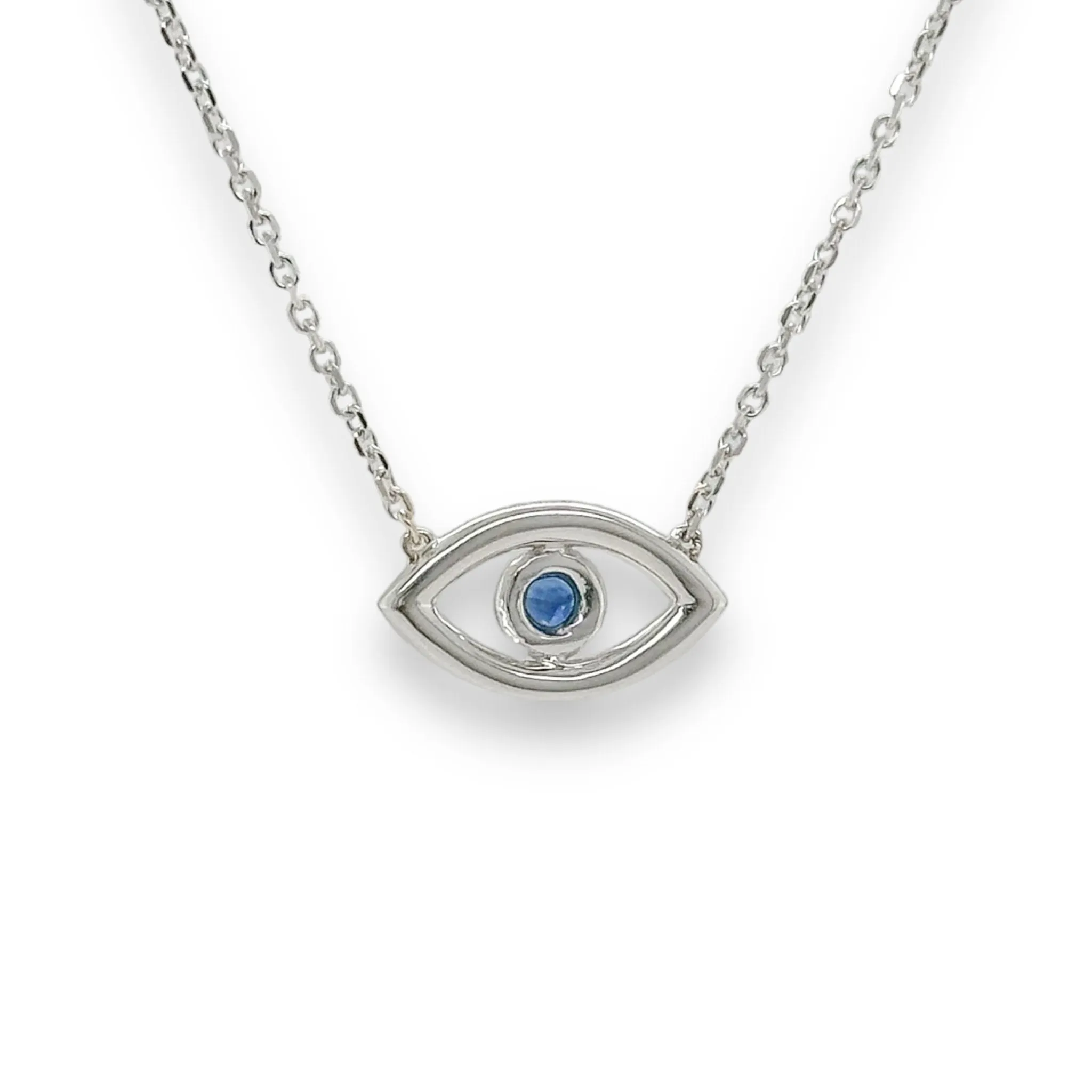 14K W Gold 0.11ctw Diamond and 0.14ctw Sapphire Eye Pendant