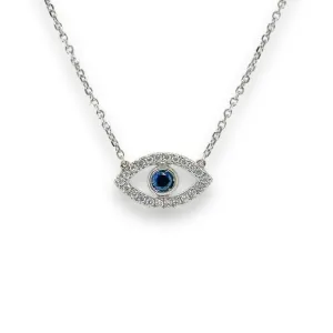 14K W Gold 0.11ctw Diamond and 0.14ctw Sapphire Eye Pendant