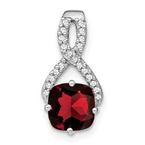 14k White Gold Cushion Garnet and Diamond Pendant