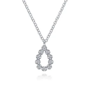 14K White Gold Diamond Teardrop Pendant Necklace