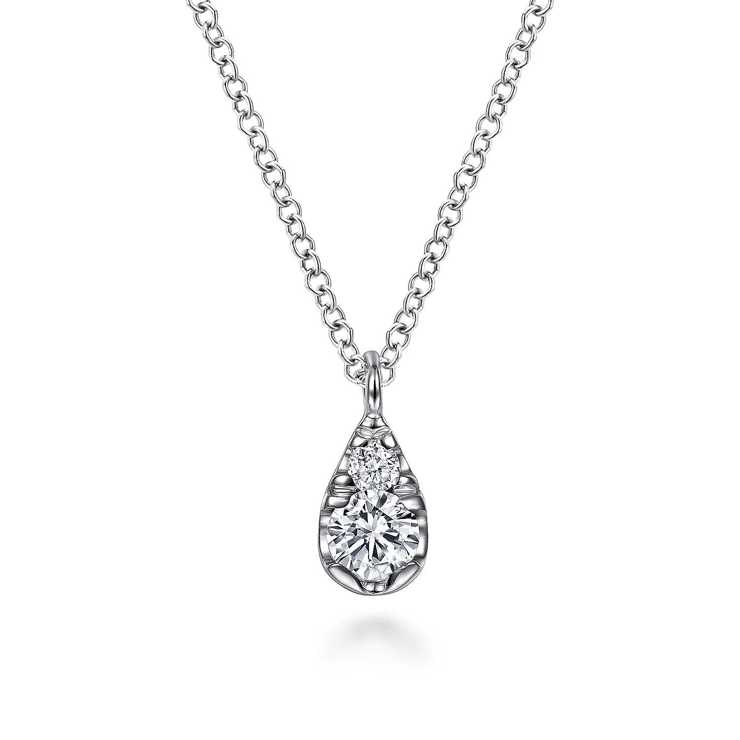 14K White Gold Diamond Teardrop Pendant Necklace