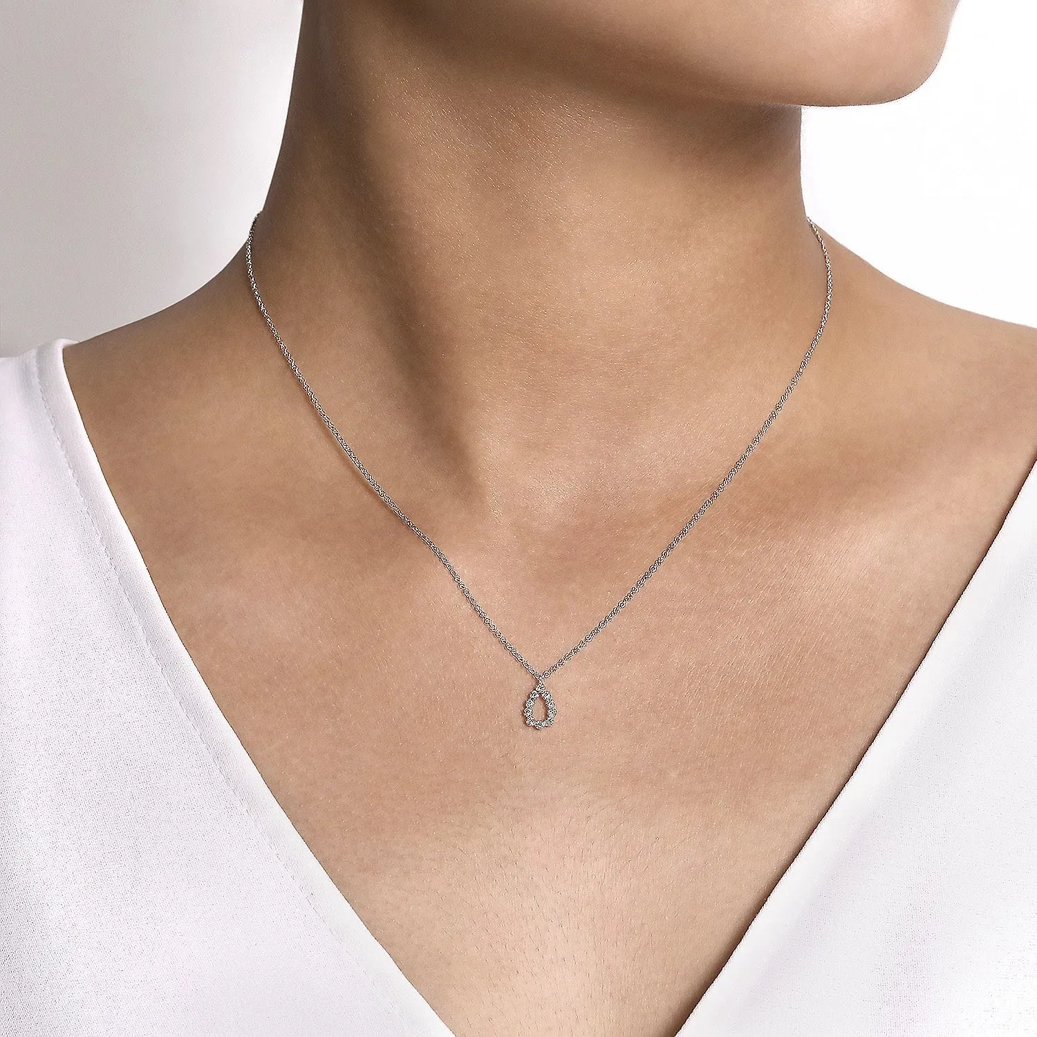 14K White Gold Diamond Teardrop Pendant Necklace