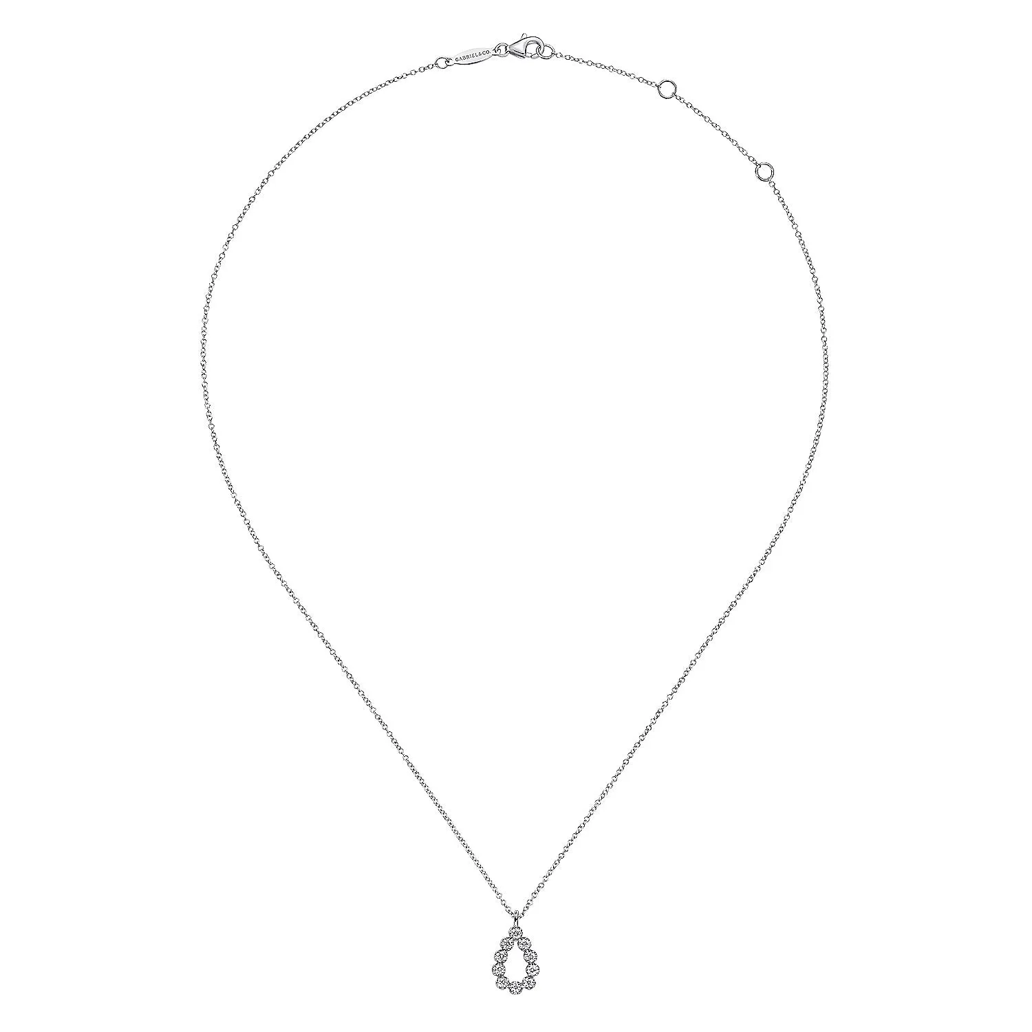 14K White Gold Diamond Teardrop Pendant Necklace