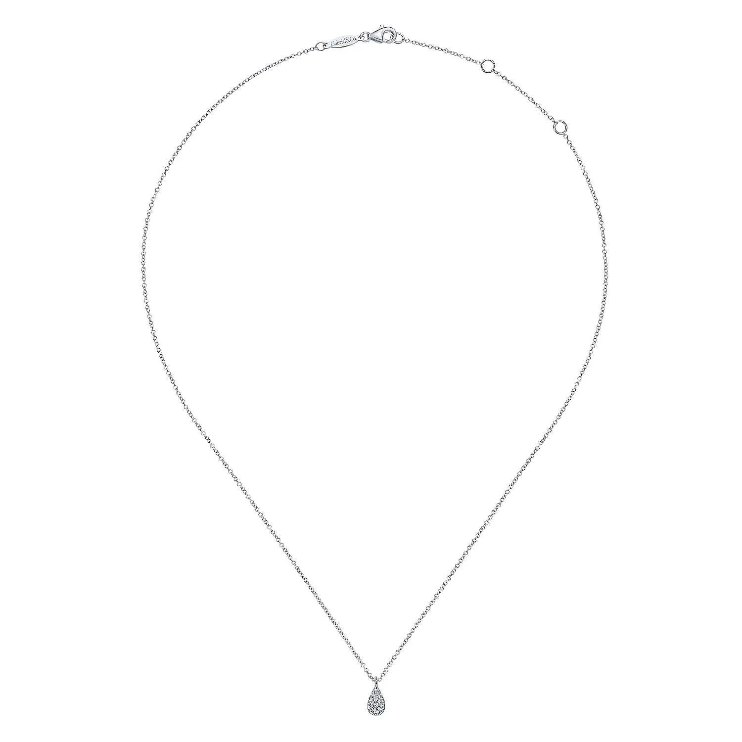 14K White Gold Diamond Teardrop Pendant Necklace