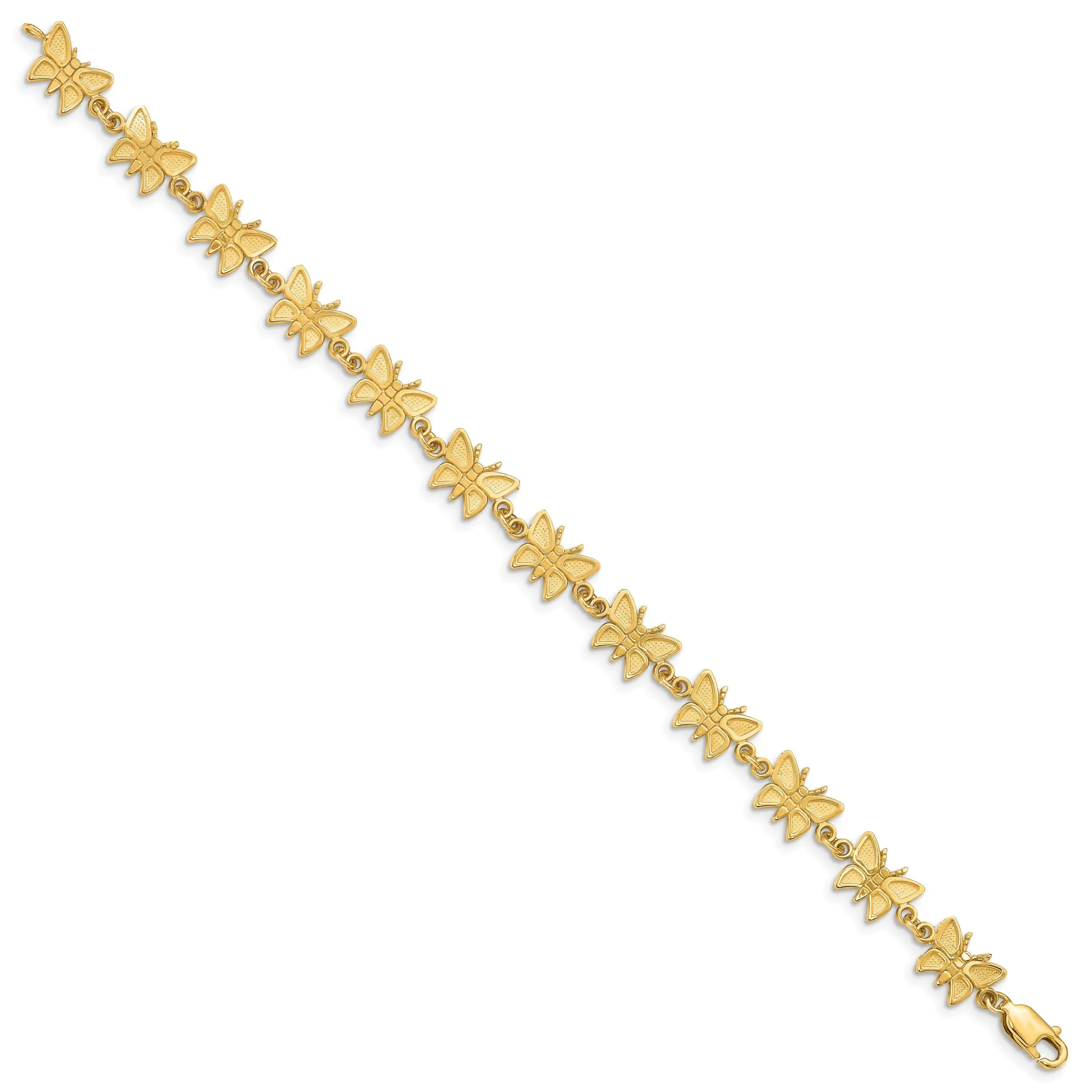 14k yellow gold butterfly bracelet. Delicate 7-inch, 7mm wide