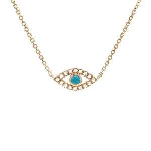 14K Yellow Gold Evil Eye Round Bezel Turquoise Necklace