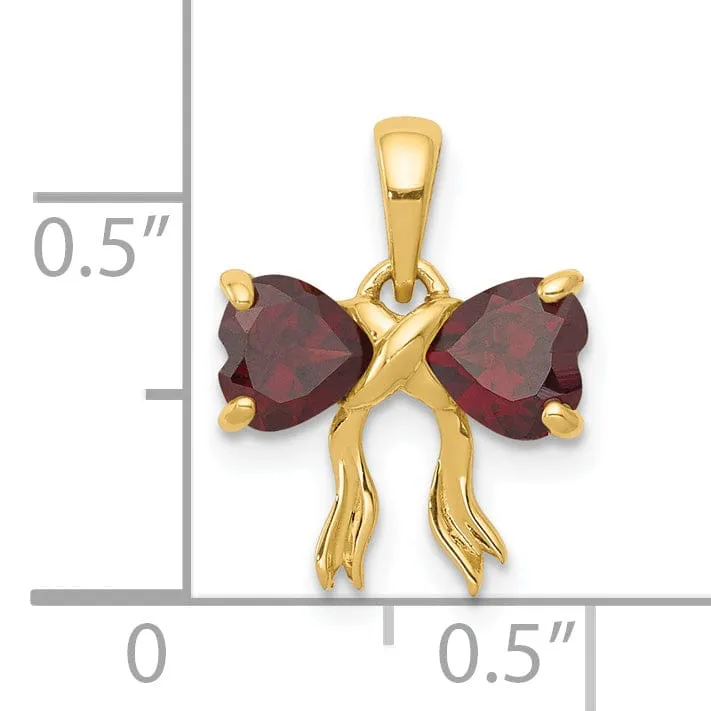 14k Yellow Gold Garnet Birthstone Bow Pendant