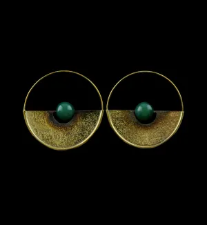 18G Meridian Jade Sphere Brass Earrings - Hangers