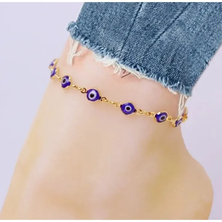 18K Gold Plated Blue Evil Eye Anklet