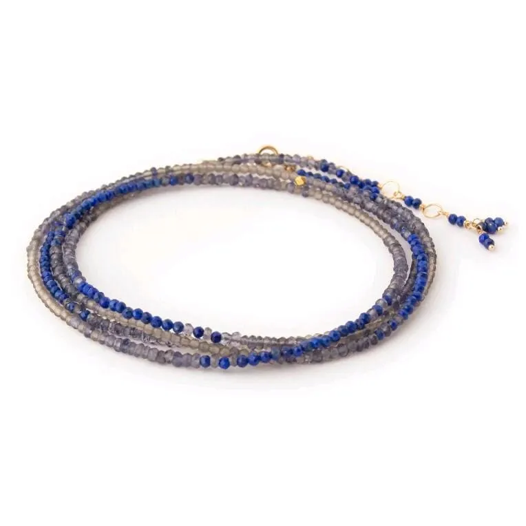 18K Yellow Gold Lapis Iolite and Slate Moonstone Ombre Wrap Bracelet