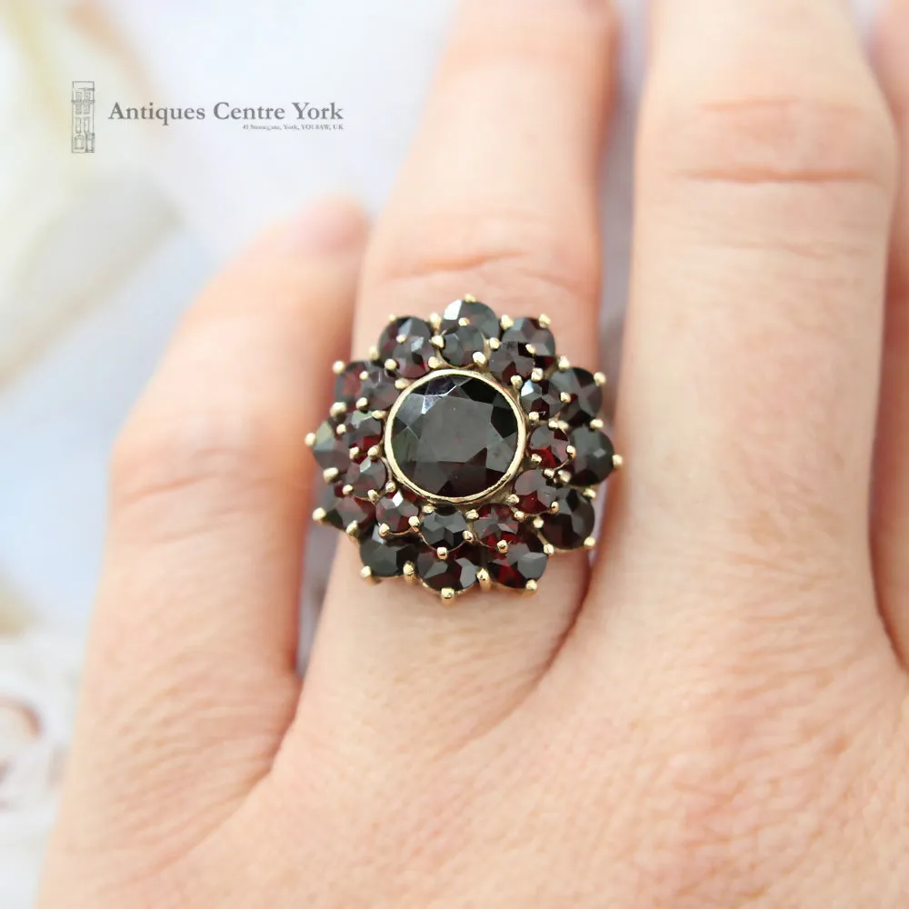 1980's Large 9ct Garnet Cluster Ring