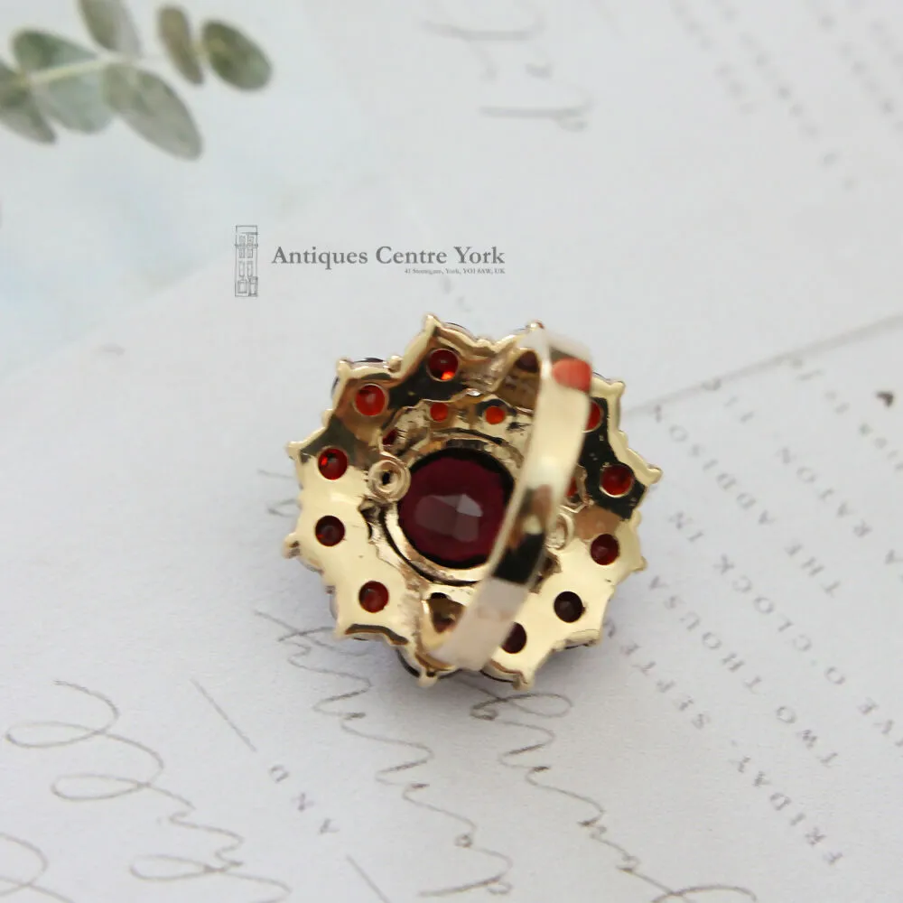 1980's Large 9ct Garnet Cluster Ring