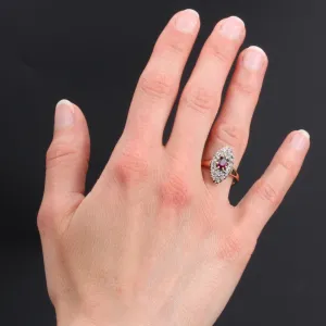 19th Century Garnet Diamonds 18 Karat Rose Gold Marquise Ring