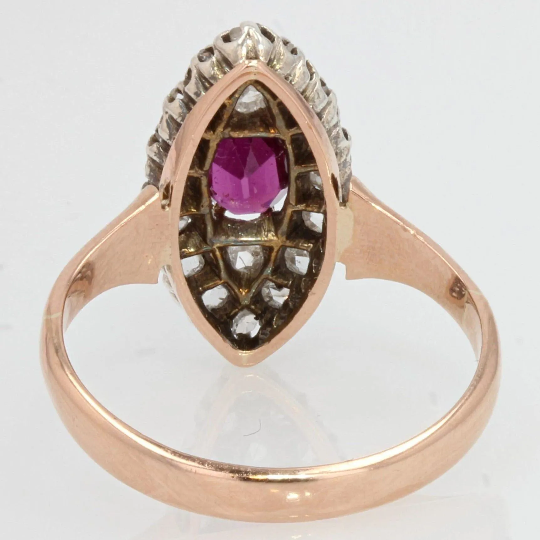 19th Century Garnet Diamonds 18 Karat Rose Gold Marquise Ring