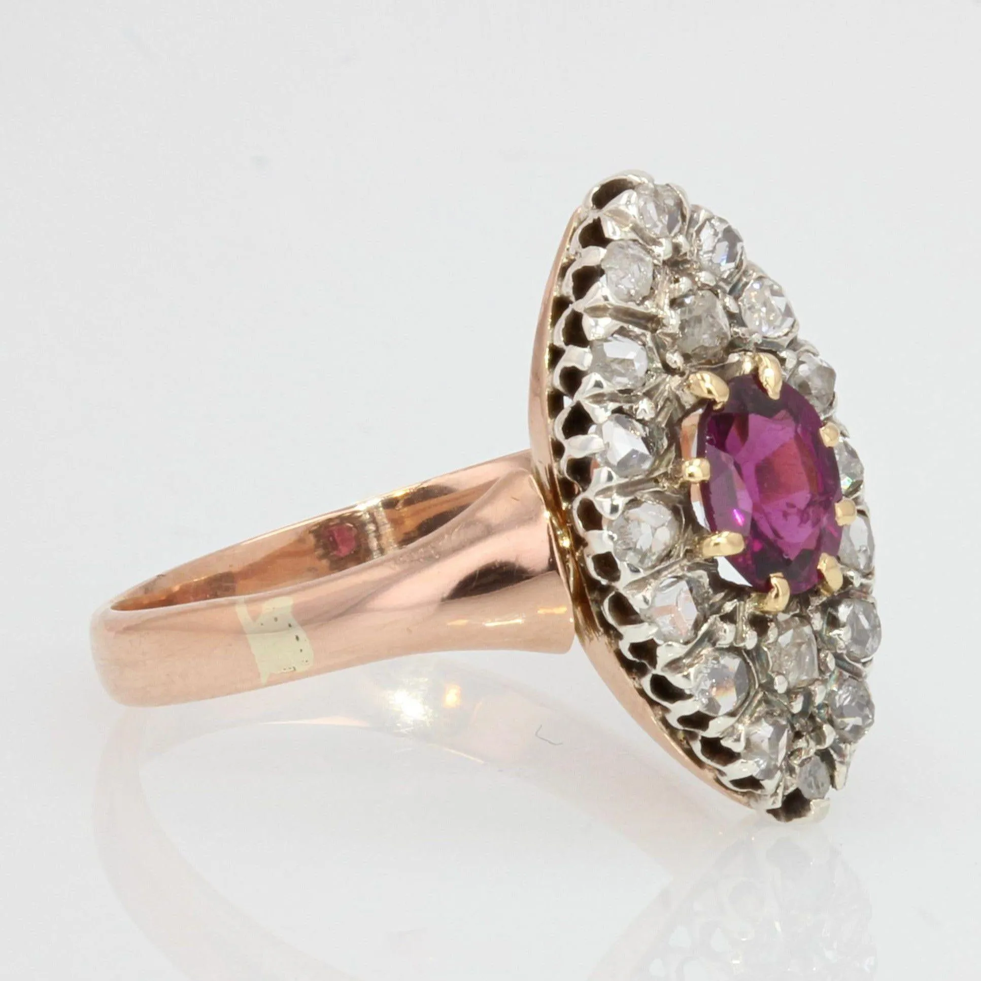 19th Century Garnet Diamonds 18 Karat Rose Gold Marquise Ring