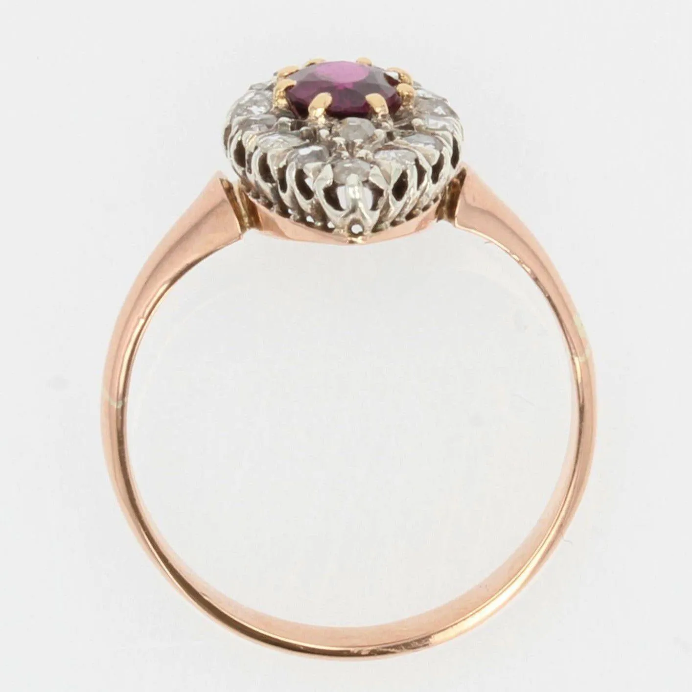 19th Century Garnet Diamonds 18 Karat Rose Gold Marquise Ring