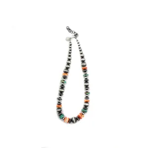 2024 Black Friday - Turquoise, Orange Spiny, & Navajo Pearl Necklace