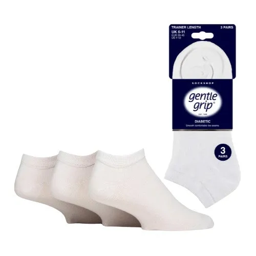 3 Pairs White - Mens Gentle Grip HoneyComb Top Diabetic Trainer Socks Size 6-11