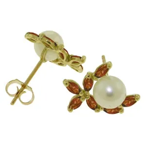 3.25 Carat 14K Solid Yellow Gold Stud Earrings Natural Garnet Pearl