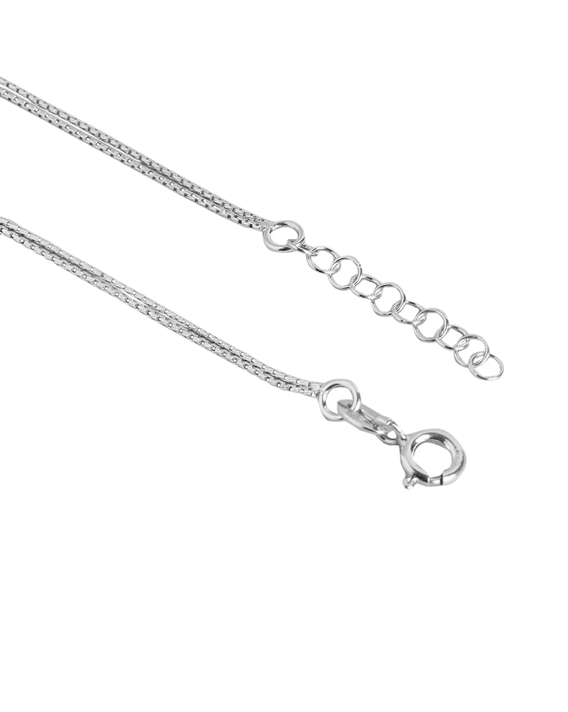 925 Sterling Silver Inline Leaf With Rhodium Plated Double Chain Adjustable Anklet