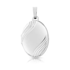 9ct White Gold Sleek Oval Locket for Women, Modern Style, 18mm, 18" Chain, Gift box included