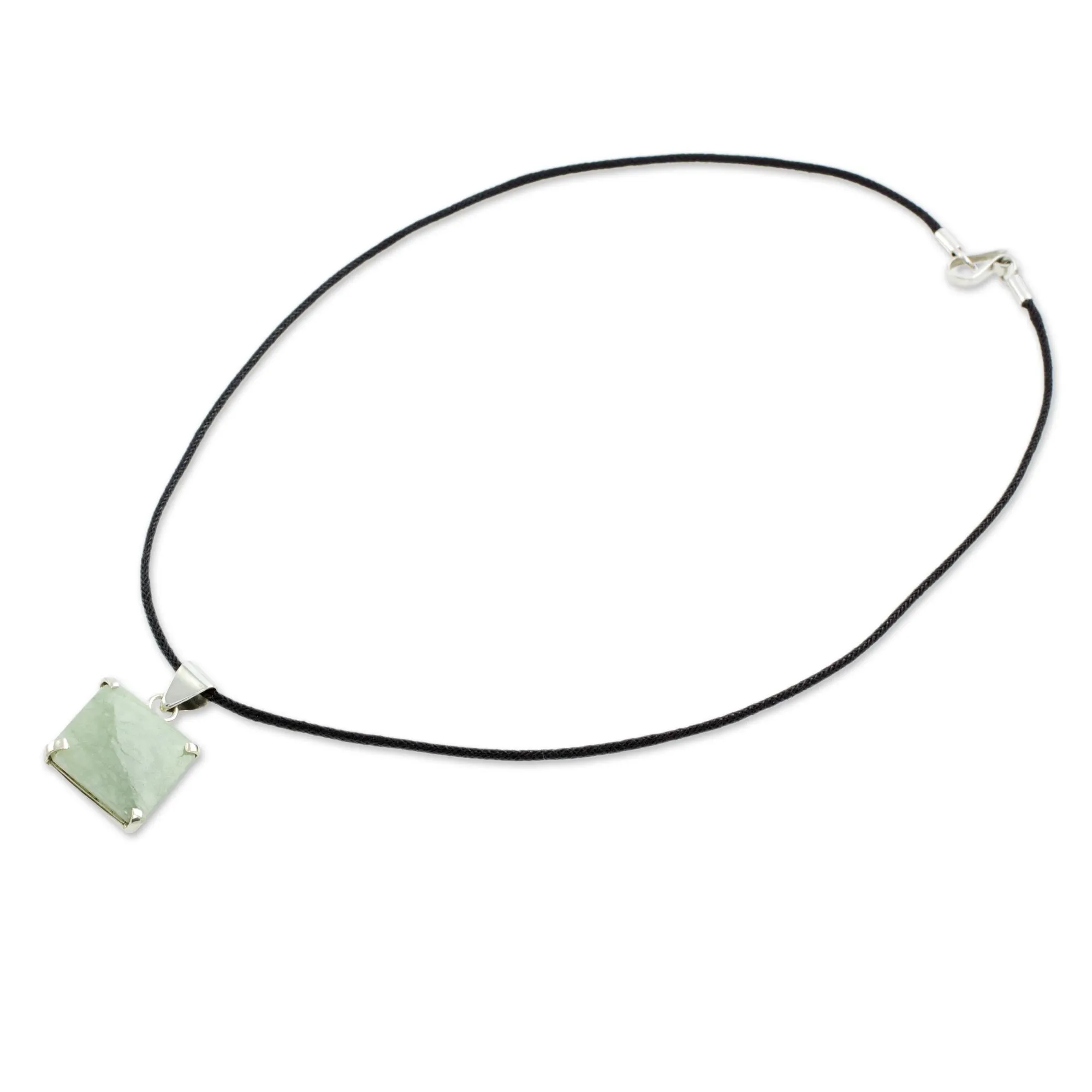 Abstract Square Handcrafted Silver and Apple Green Maya Jade Necklace