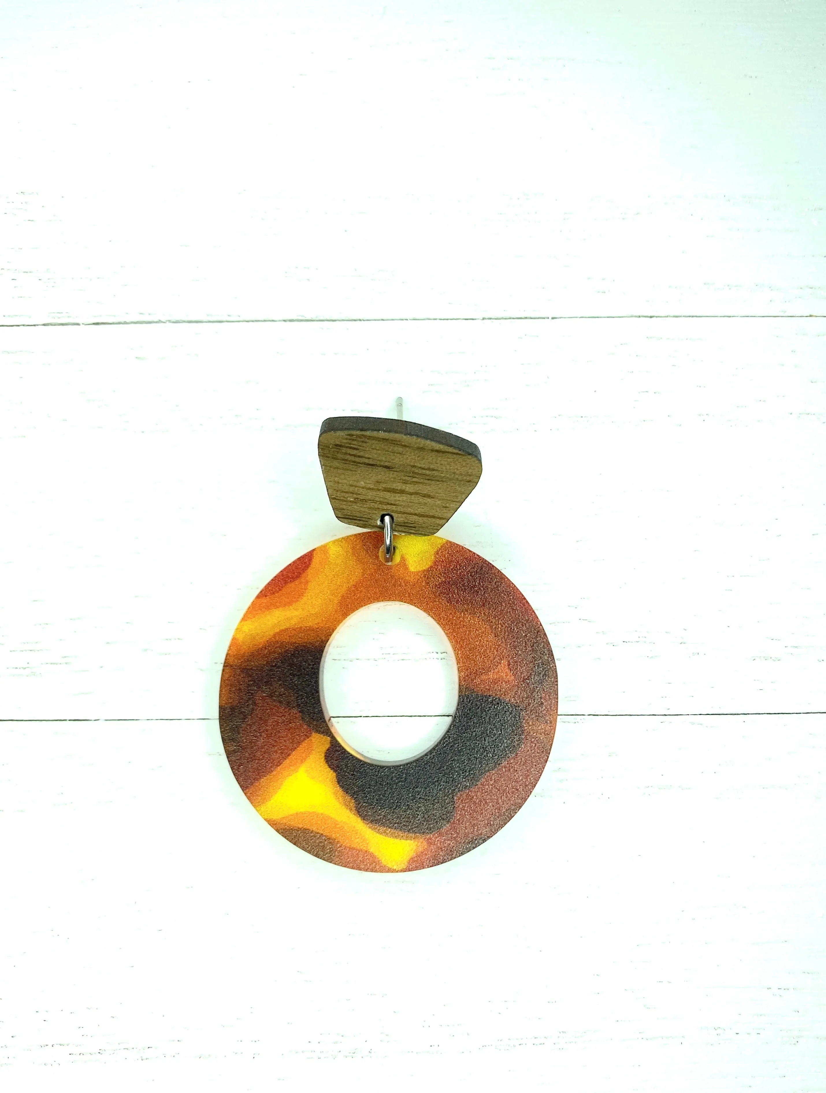 Acrylic Tortoise Shell Circle Cut Out Earring with Walnut Post