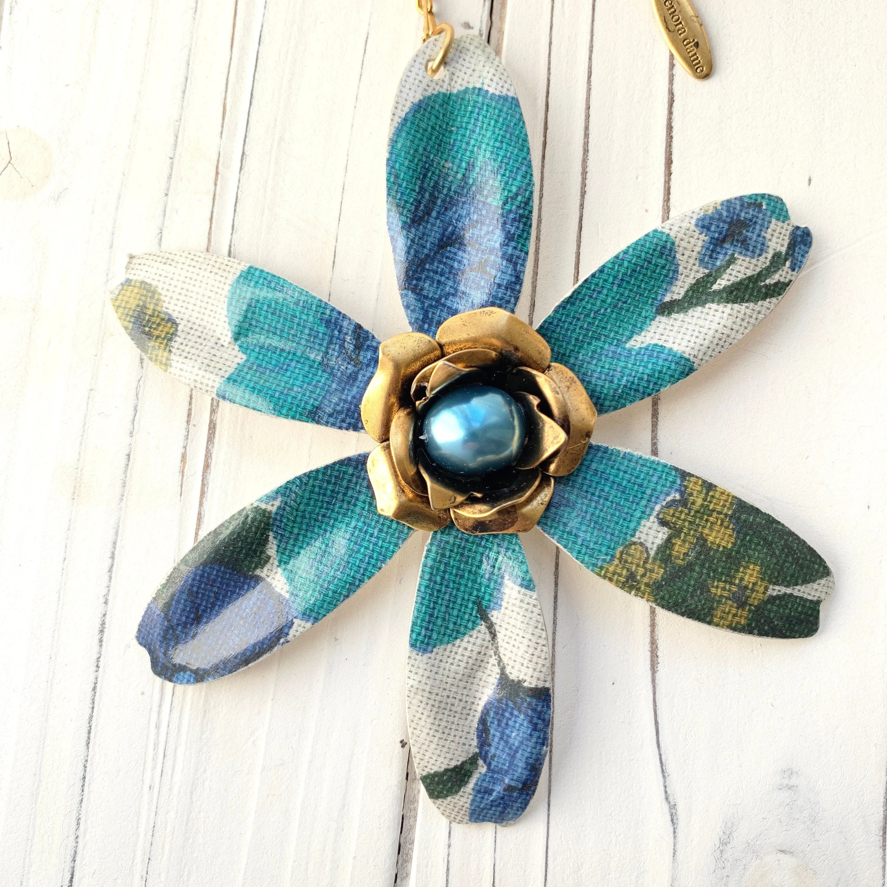 Aegean Sea Flower Pendant Necklace