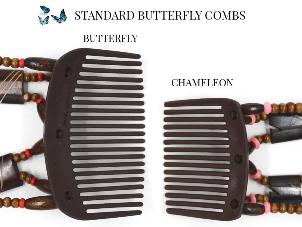 African Butterfly Chameleon Hair Comb - Beada Black 55