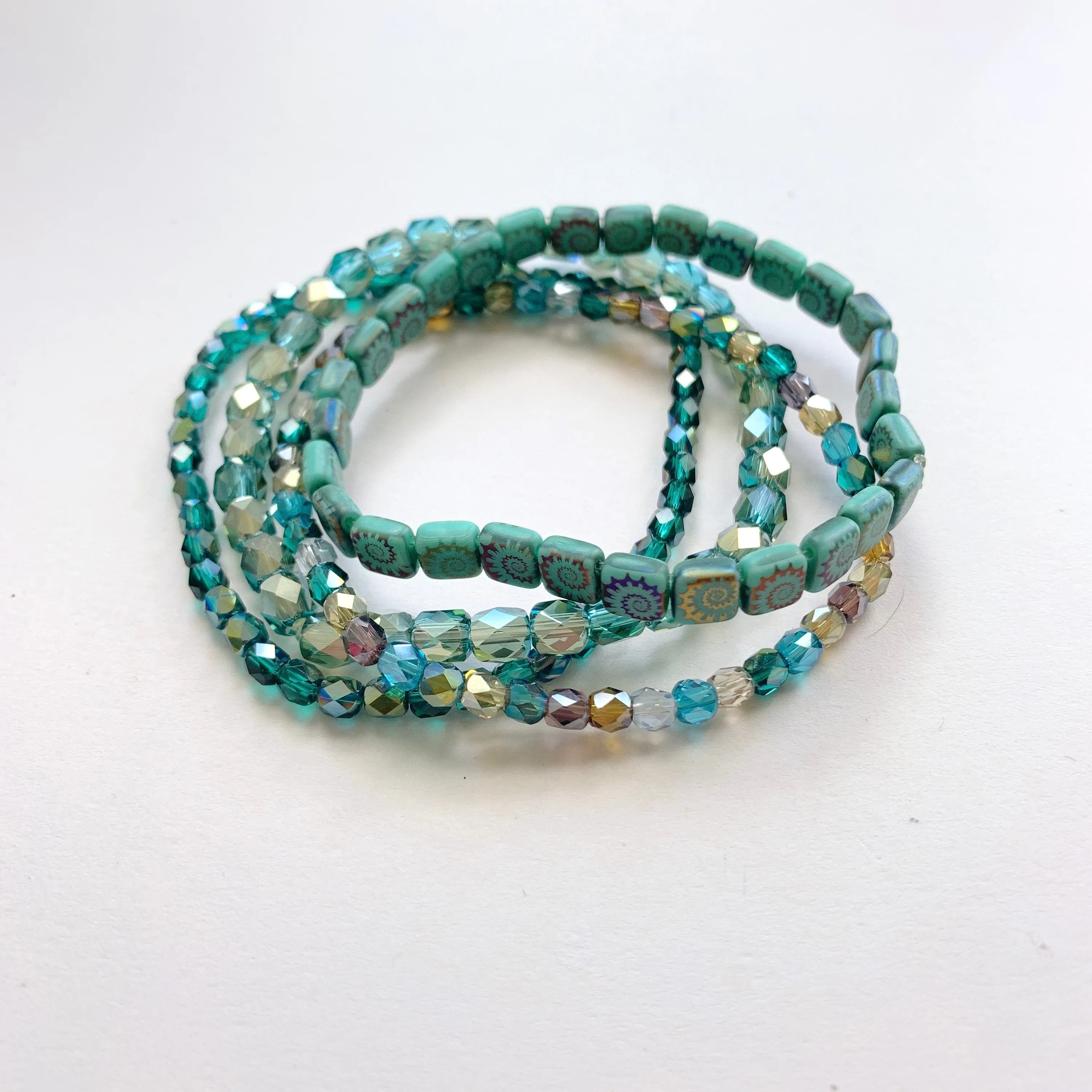 Ammonite Beaded Stretch Bracelet Set