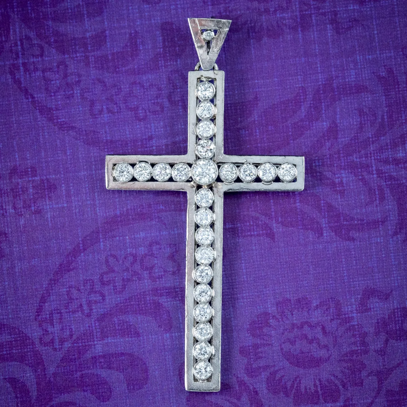 Antique Edwardian Diamond Cross Pendant Platinum 1.2ct Diamond