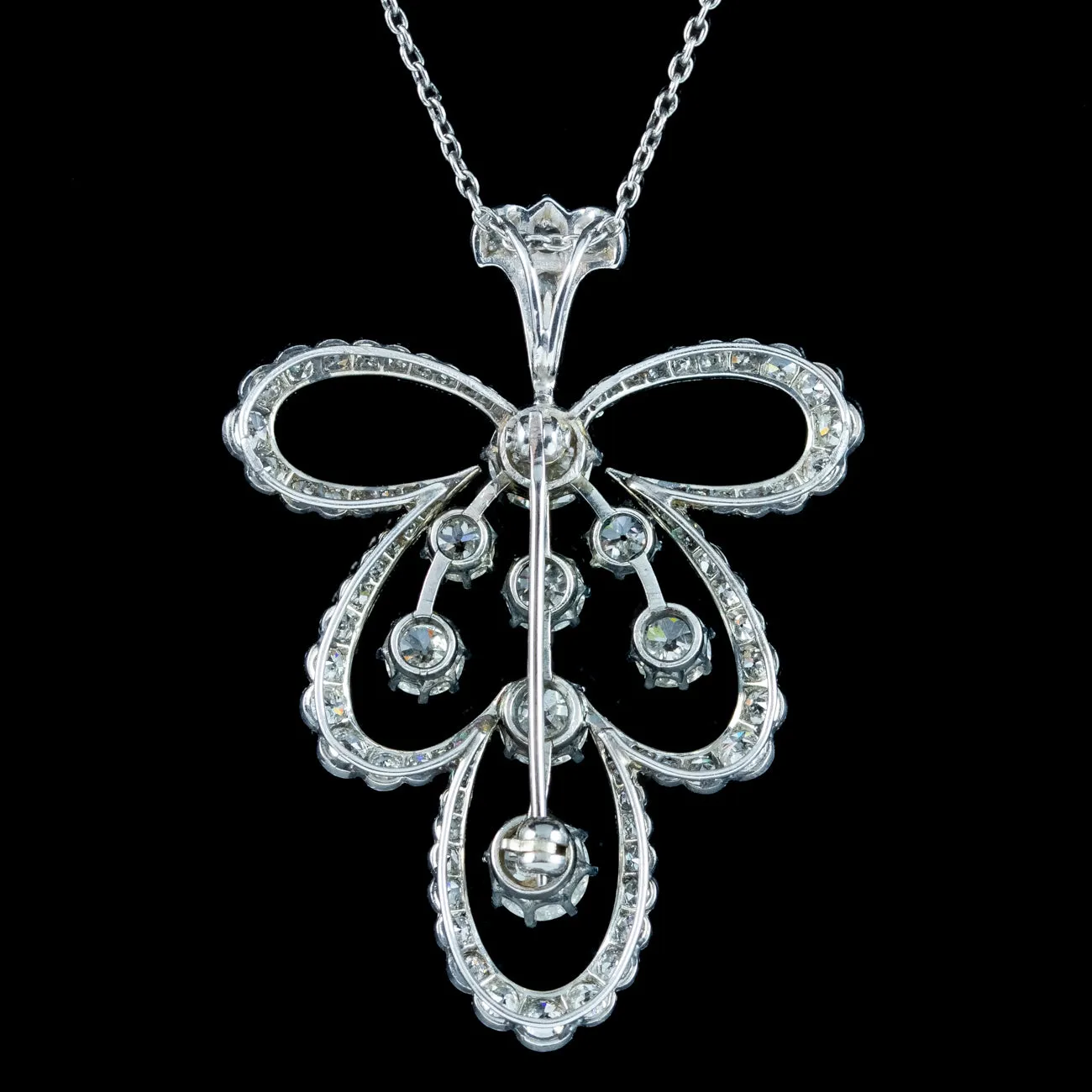 Antique Edwardian Diamond Pendant Necklace Platinum 4ct Of Diamond