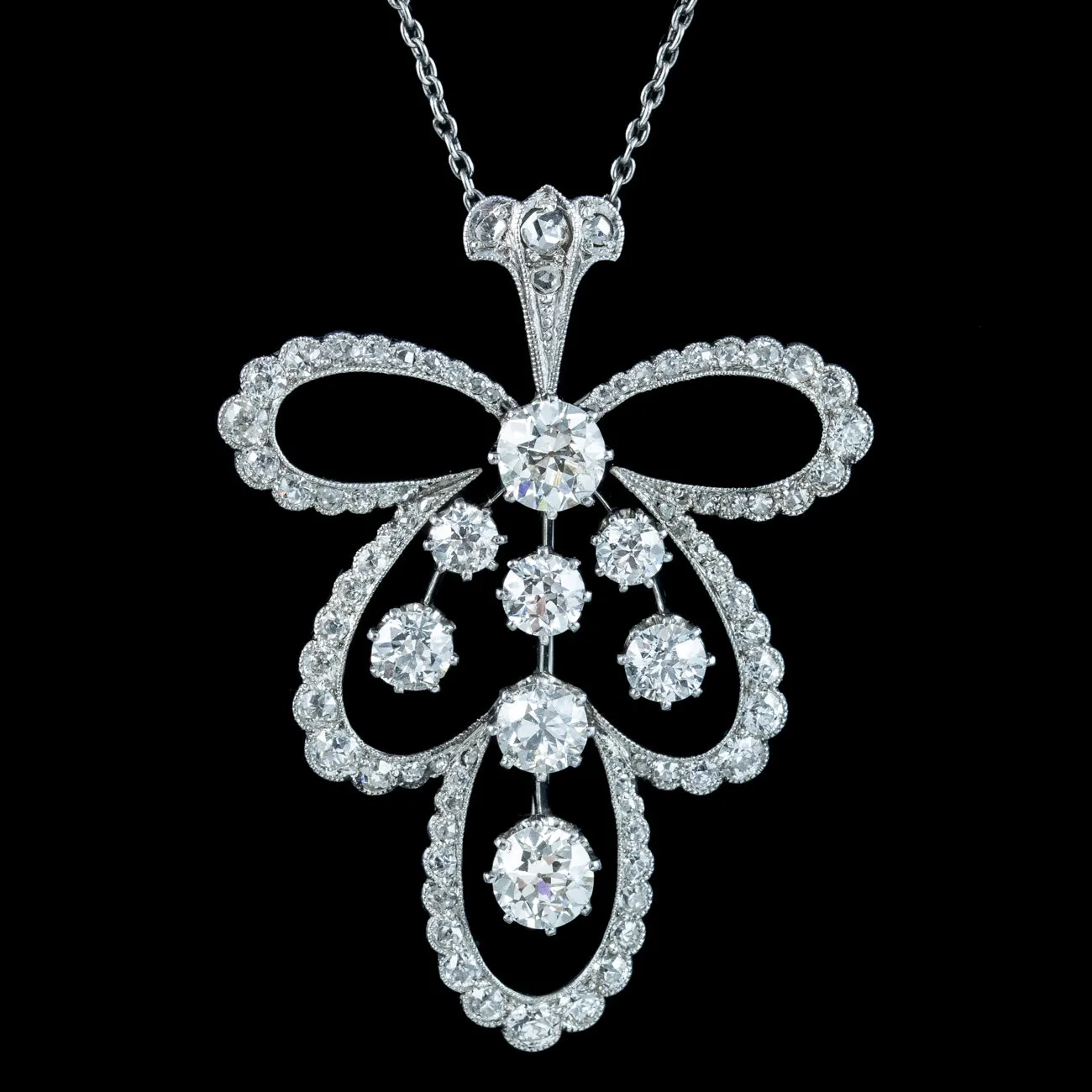 Antique Edwardian Diamond Pendant Necklace Platinum 4ct Of Diamond