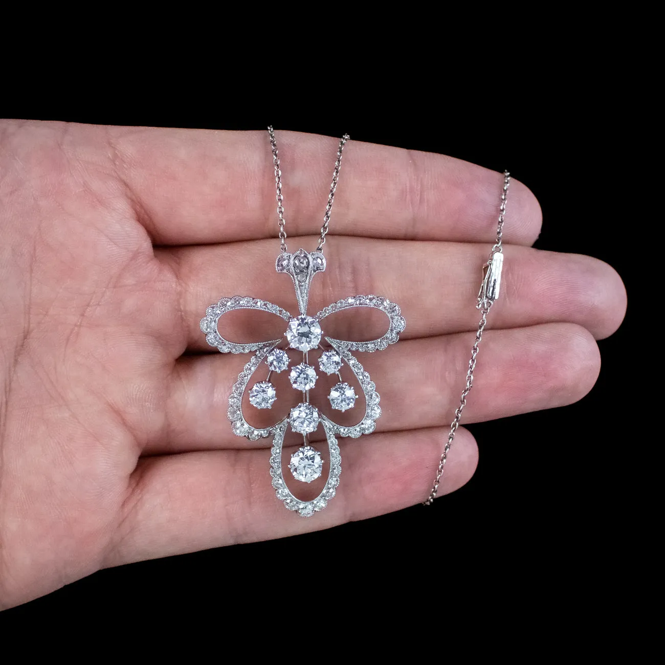 Antique Edwardian Diamond Pendant Necklace Platinum 4ct Of Diamond