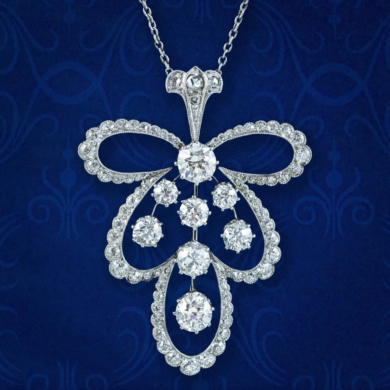 Antique Edwardian Diamond Pendant Necklace Platinum 4ct Of Diamond