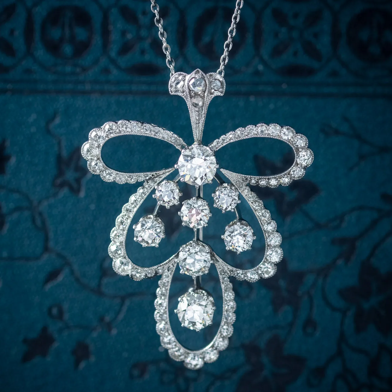 Antique Edwardian Diamond Pendant Necklace Platinum 4ct Of Diamond