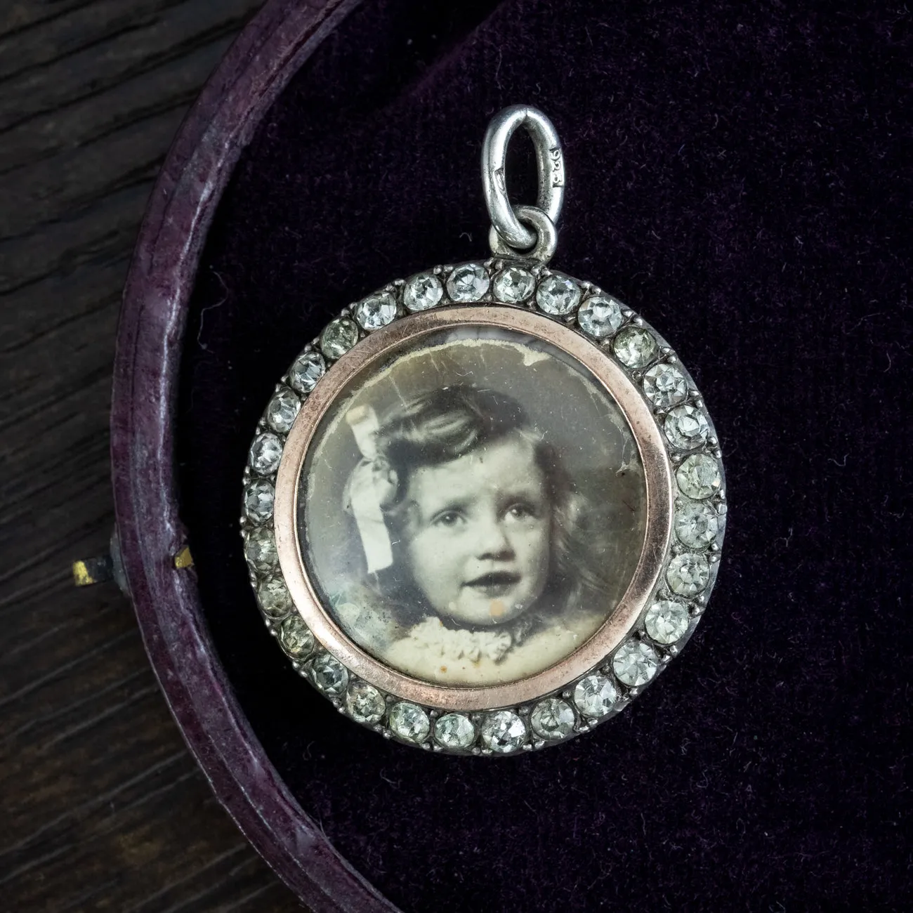 Antique Edwardian Paste Double Sided Photo Pendant Silver Gold Rim