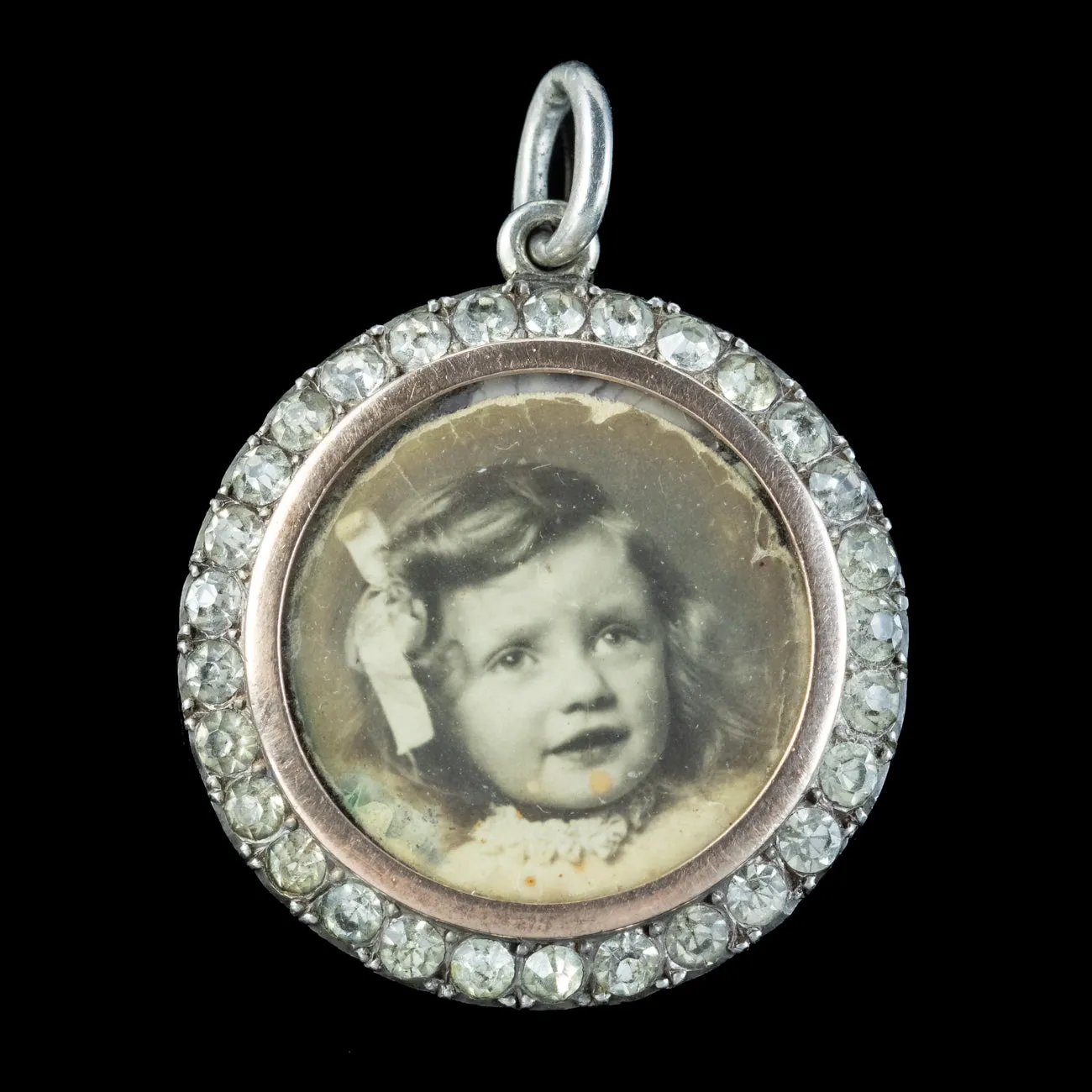 Antique Edwardian Paste Double Sided Photo Pendant Silver Gold Rim