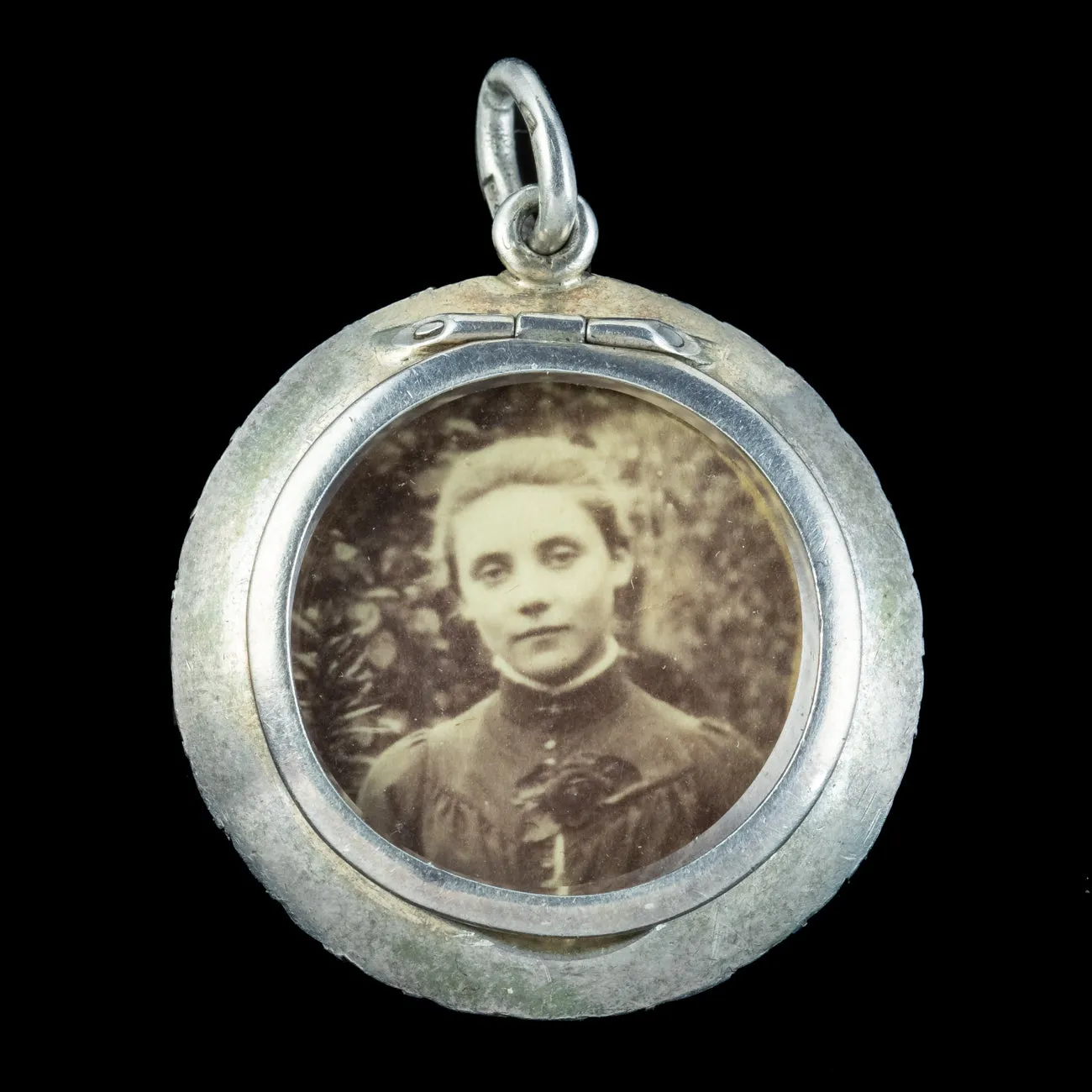 Antique Edwardian Paste Double Sided Photo Pendant Silver Gold Rim